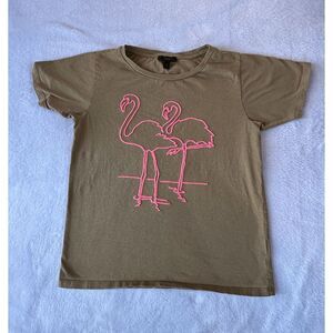 J. Crew Tan & Pink Flamino Outline 100% Cotton T Shirt Size S, Vacation, Birds